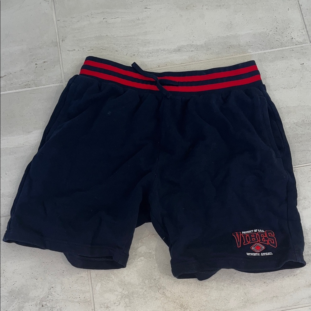 Vibe Athletic Shorts in Dark Blue with Red Accents